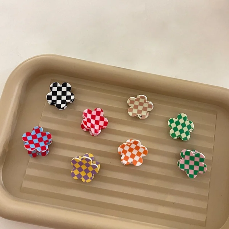 Mini Cute Plaid Chessboard Small Hair Clips Flower Plastic Hairpins Girls Ponytail Fashion Geometric Hair Accessories Headwear