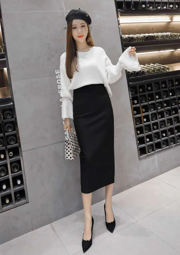 2024 summer new women's stretch slim temperament bag hip skirt ladies Knee-Length Casual Polyester Solid