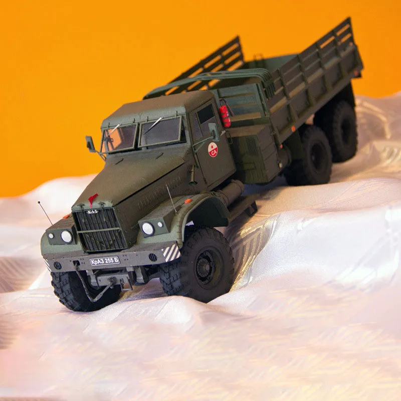 Camión Militar de Kraz-255B 1:25, juego de construcción de tarjetas de papel 3D, juguetes educativos, modelo militar