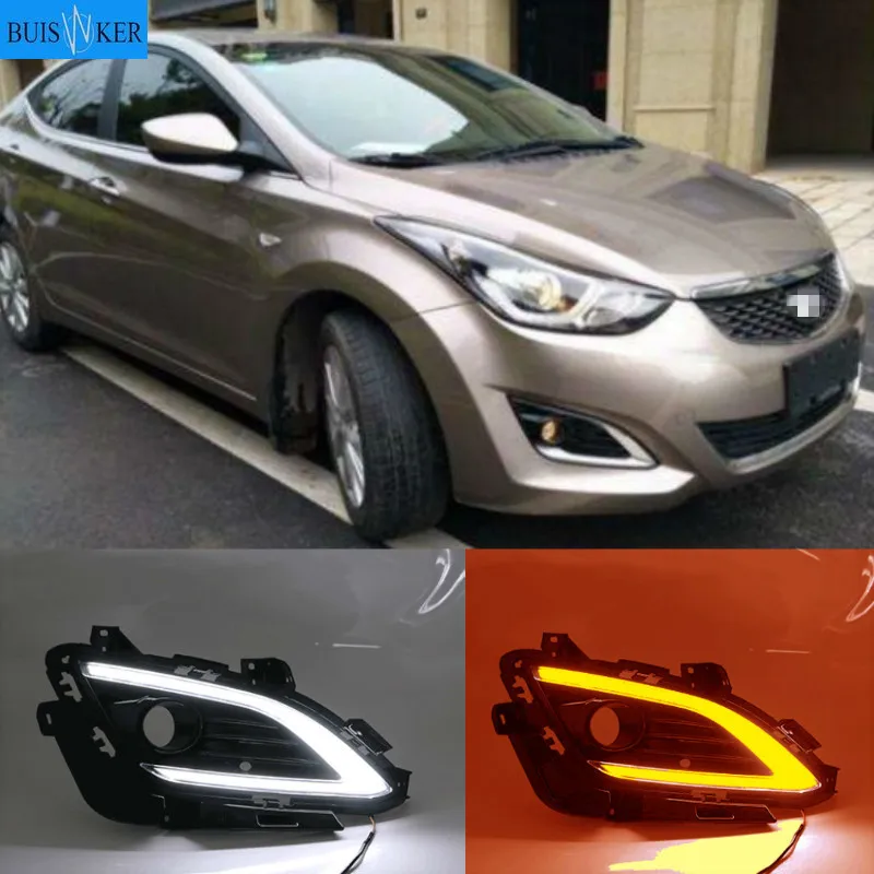 LED Daytime Running Lights DRL Fog Lamp Cover Case for Hyundai Elantra Sedan 2016 2017 With Turn Signal Yellow