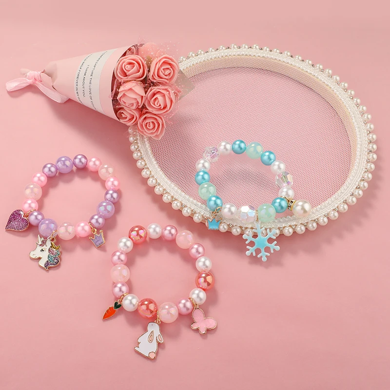 Baby Jewelry Bracelet for Girls Children Princess Pendants Bracelet Kids Charms Handmade Silicone Beads Bangles Cartoon Gifts