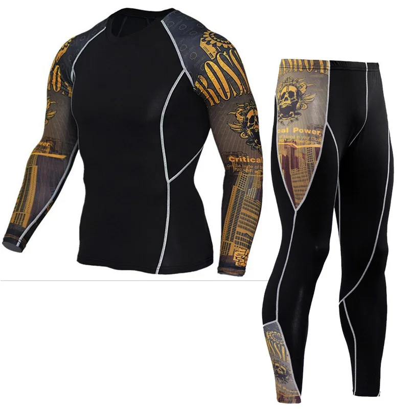 Men Thermal underwear winter long johns 2 piece Sports suit Men\'s Compression leggings Quick dry t-shirt long sleeve jogging set