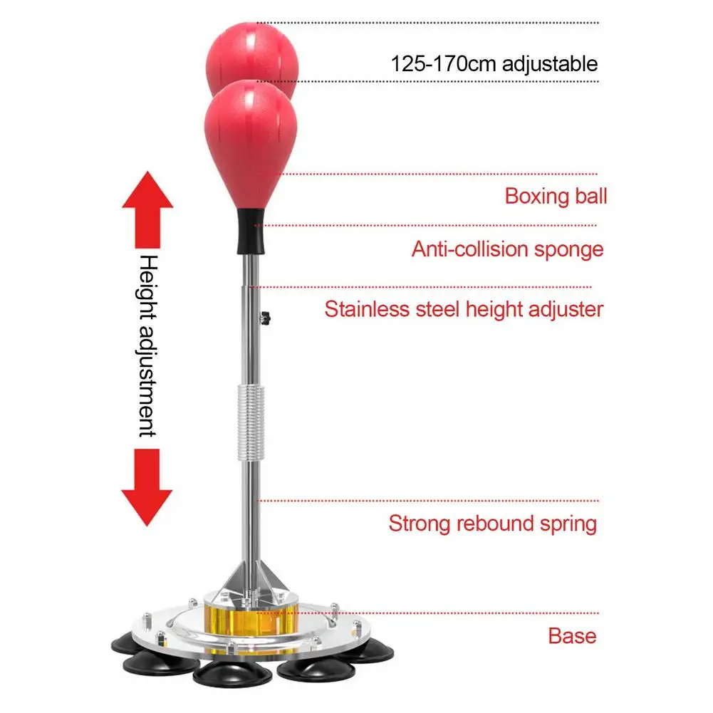 Reflex Bag Adjustable Height Free Standing Speed Punching Bag Release Stress 8 Powerful Suction Cups Boxing Speed Ball