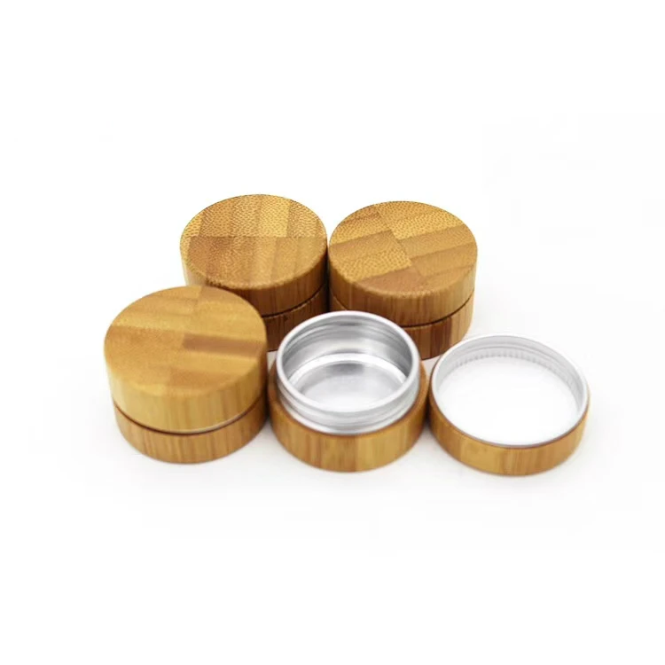 

Recycled 10g lip balm hair serum Cosmetic jar Luxury Bamboo aluminum bamboo container With inner Aluminum, eye cream bamboo jar