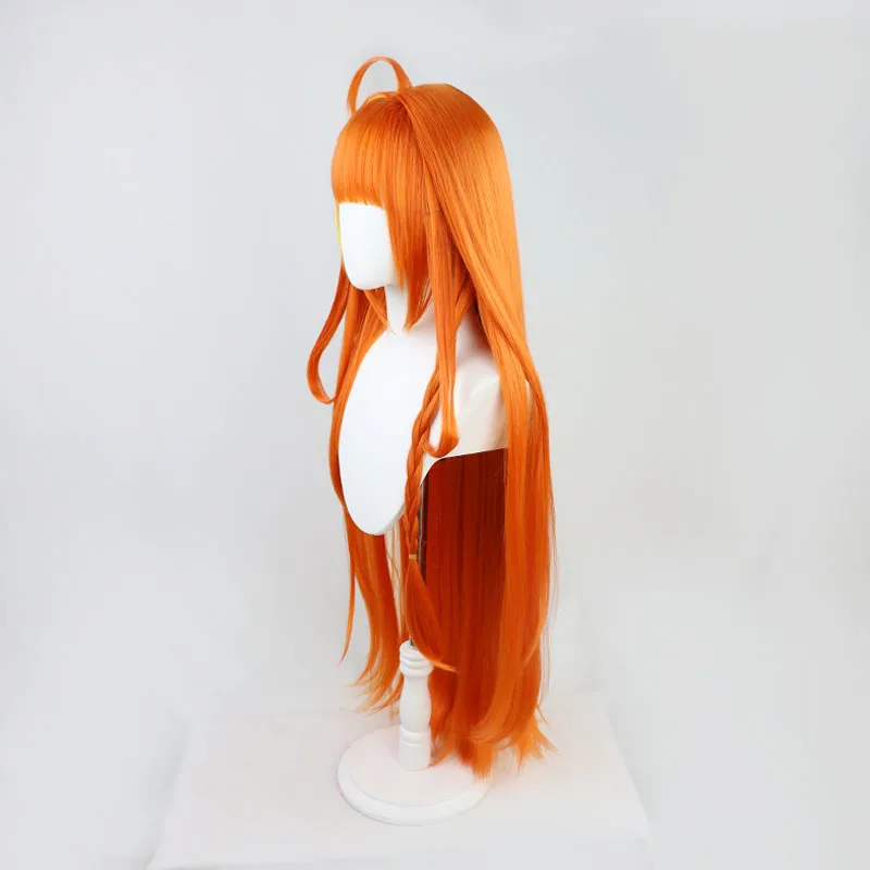 Vtuber kiryuu coco peruca hololive cosplay meninas laranja misturado amarelo 90cm longo cabelo trançado cabelo sintético kawaii cauda headdress