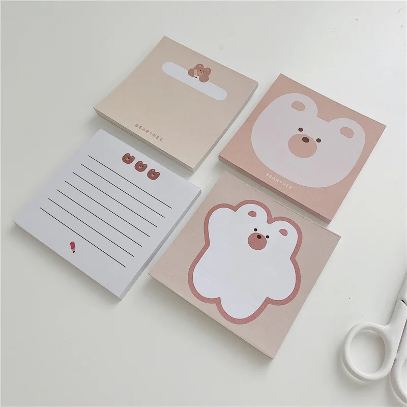 Ins Cartoon Cute Bear Khaki Memo Pad Student Mini Notepad Kawaii Stationery Office Record To Do List Message Paper 50 Sheets