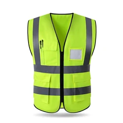 Gilet de sécurité à haute visibilité pour la course de nuit, tissu en maille multi-poches pour adulte, gilet de travail d'avertissement, Construction de bandes réfléchissantes