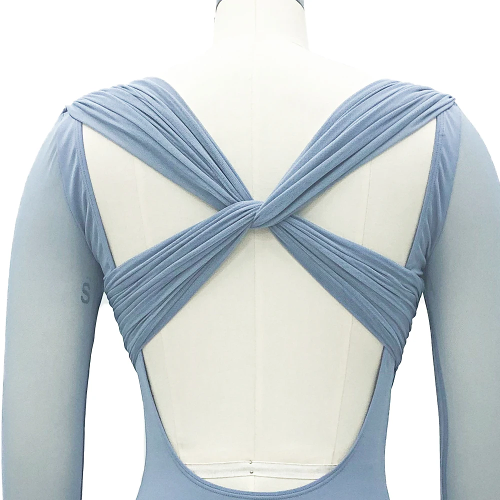 Costume de danse de justaucorps en Nylon Spandex, ceintures plissées croisées au dos pour adultes, adolescentes