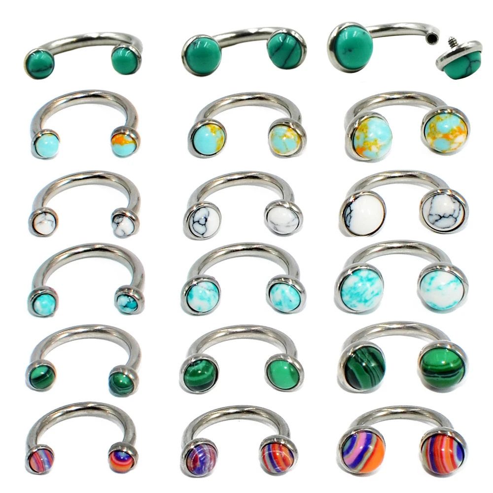 2PC Surgical Steel Circular Bead Ring Horseshoe Barbell Ring Ear Tragus Cartilage Helix Earring Labret Lip Ring Piercing Jewelry