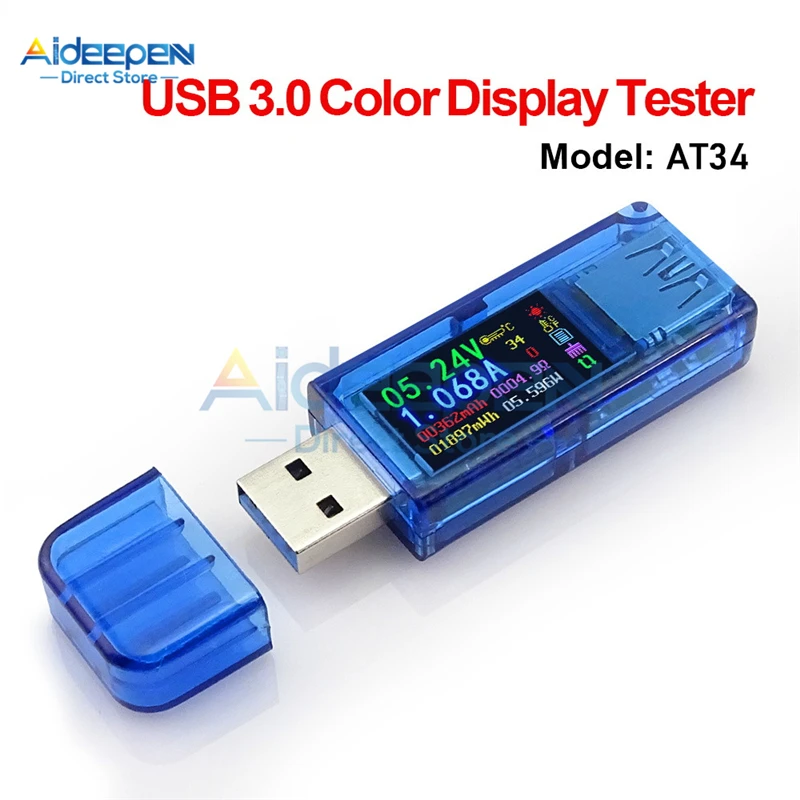 AT34 AT35 USB 3.0 Color LCD Display Voltmeter Ammeter Voltage Current Meter Multimeter Battery Charge Power Bank USB Tester