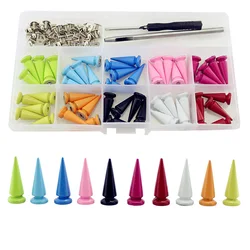 50sets 10*24mm Colorful Painted Cone Studs and Spikes For Clothes DIY Garment Rivets For Leather Handcraft Remachadora