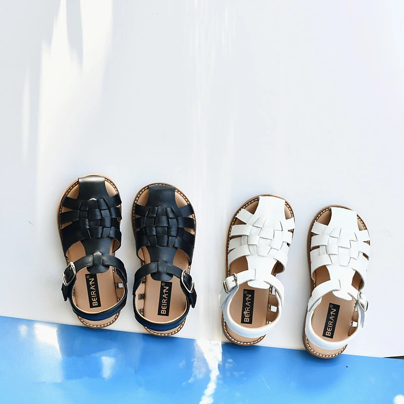 Summer Boys Sandals Quick Dry Cowhide Breathable Close Toe Girls Beach Sandals Genuine Leather Children's Casual Shoes 6T