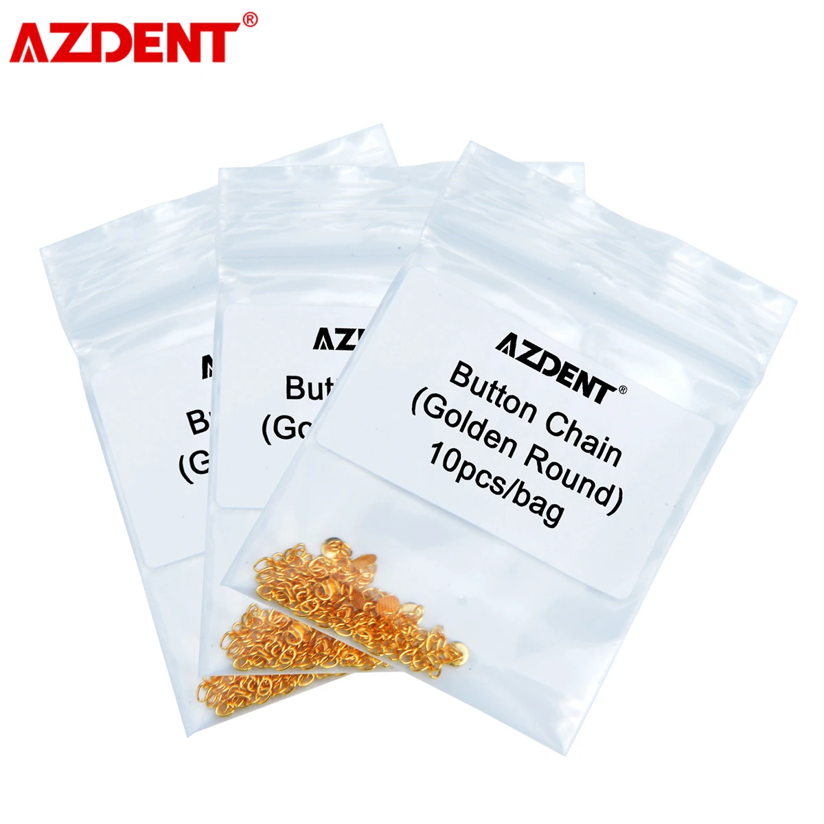 30PCS AZDENT Dental Orthodontic Traction Button Chain Round Base Gold Plated