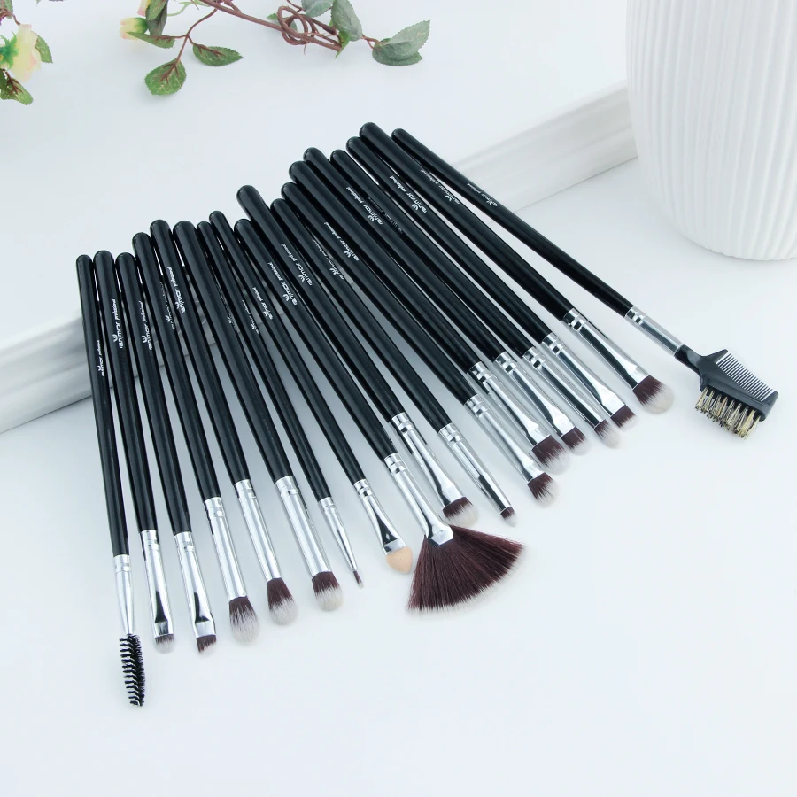 Anmor 19 PCS Professional Eyeshadow Makeup Brushes Set Synthetic Eyebrow Blending Silver Black Brush for Make Up Cosmetic Tools