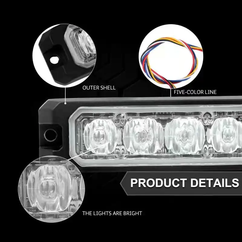 Lampu Strobo 4LED Baru 12-24V Lampu Samping Truk Sinkronisasi 5 Kawat Lampu Peringatan Strobo Daya Tinggi Mobil