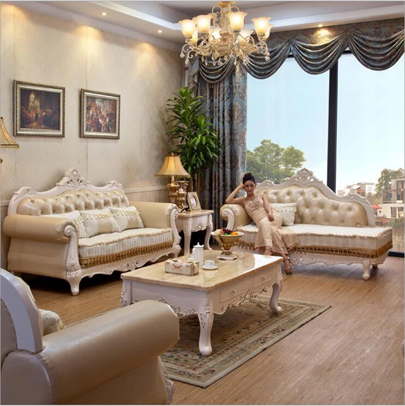 high quality  European  antique living room sofa furniture genuine leather set o1059