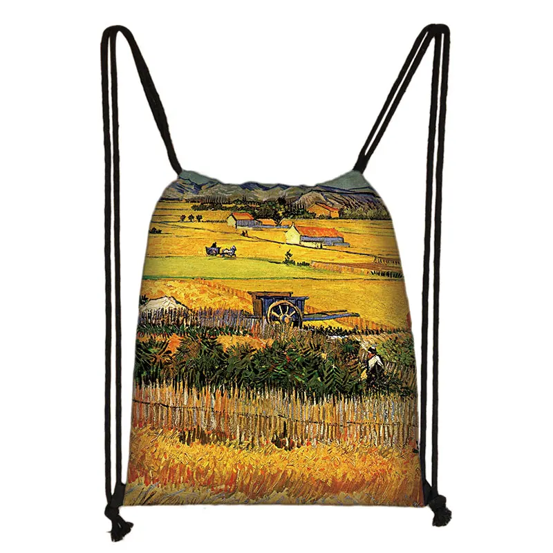 Van Gogh Van Gogh's Bedroom In Arles / Blossoming Almond Tree Painting Backpack Ladies Drawstring Bag Portable Storage Bags Gift