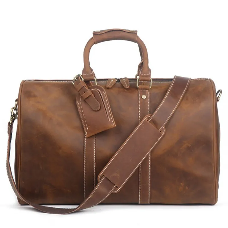 Vintage Crazy Horse leather men travel bag luggage big genuine computer travel backpack Large Men duffle Leisure Shoulder bags