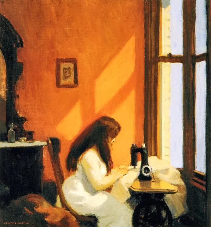 

100% handmade Oil Painting reproduction on linen canvas,Girl at a Sewing Machine by Edward Hopper,High Quality,Free Shipping