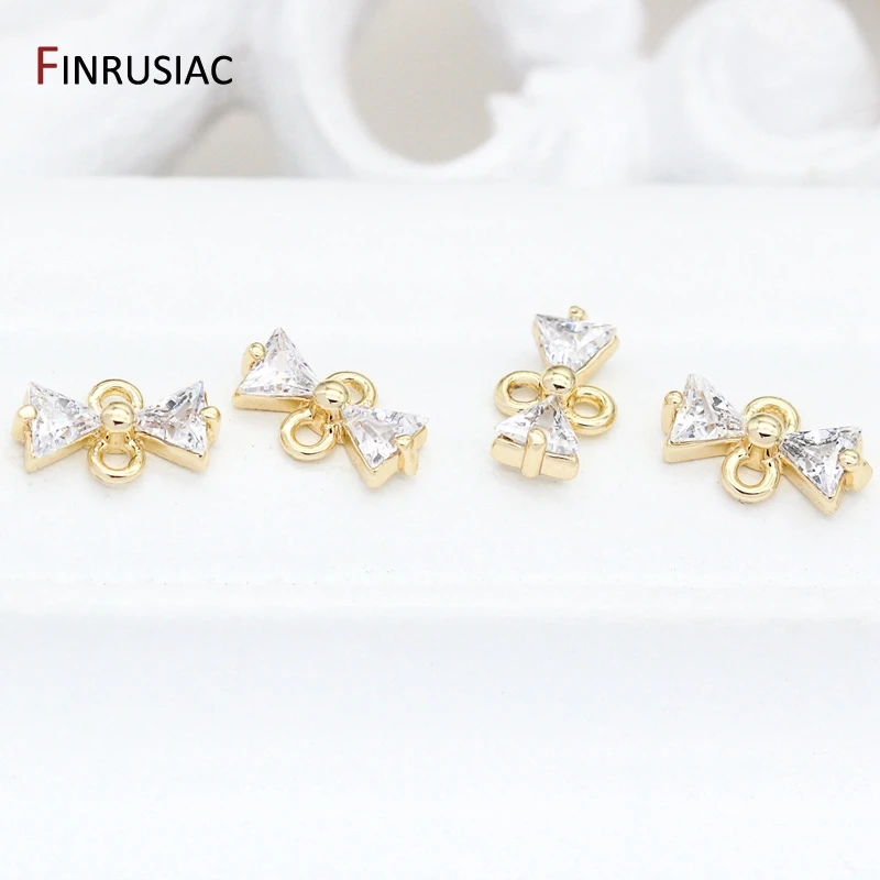 Wholesale 14k Gold Plated Zircon Small Mini Bow Connectors Charm Accessories For Bracelets Earrings Jewelry Making DIY Part