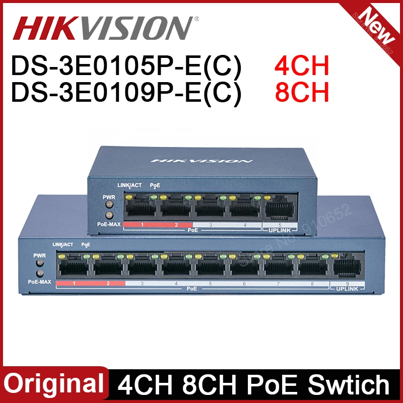 Hikvision 4CH 8CH Fast Ethernet Unmanaged PoE Switch DS-3E0105P-E(C) DS-3E0109P-E(C) 100Mbps Replace DS-3E0105P-E DS-3E0109P-E