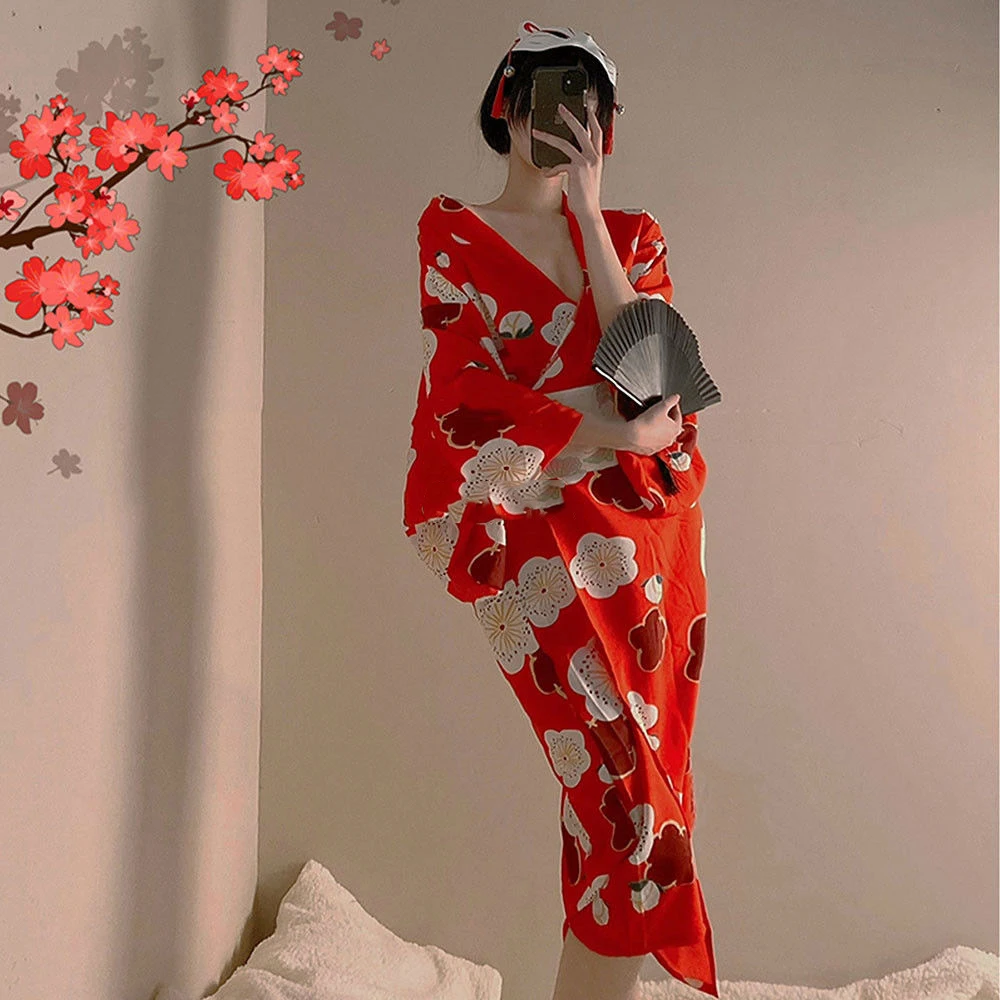 

Women Elegant Kimono Japanese Style Yukata Sexy Bathrobes Belt Haori Long Robe Vintage Princess Dress Gown Anime Cosplay Costume