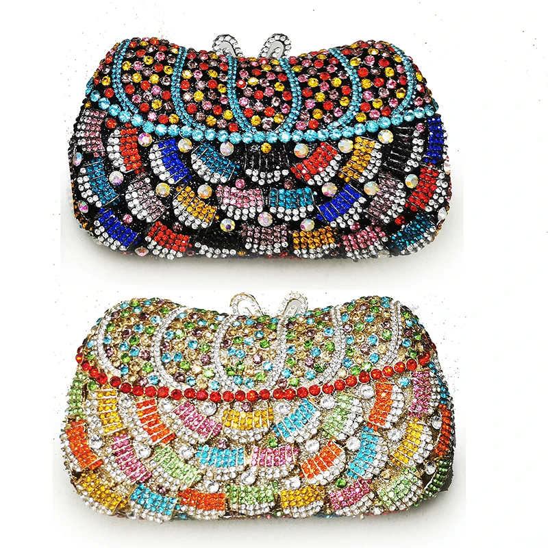 

Multi-Colored Black/Gold Diamond Rhinestone Evening Clutch Bag 7 Colors Party Dinner Purse New Arrival Women Money Coin Wallets