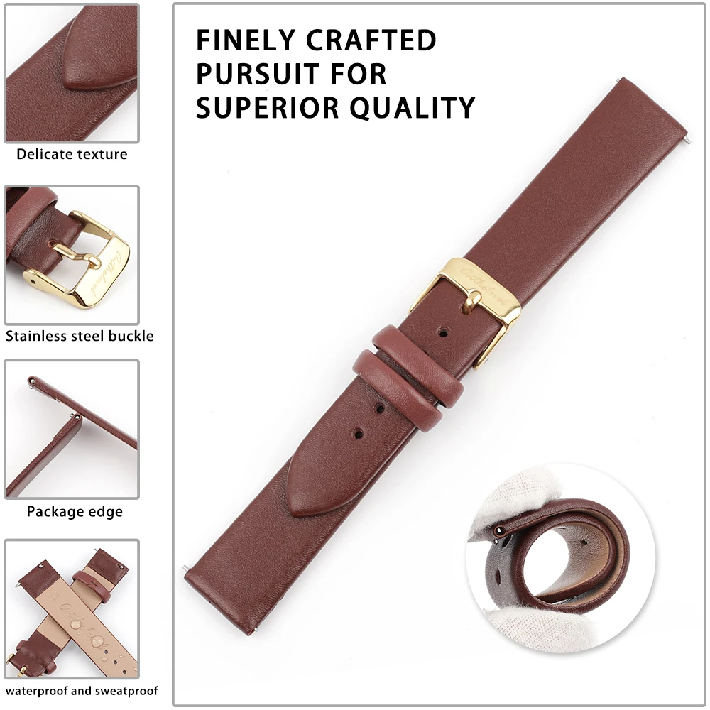 Leather Watch Strap for Women Quick Release Watch Band 12mm 14mm 16mm 18mm 20mm Replacement Gold Buckle