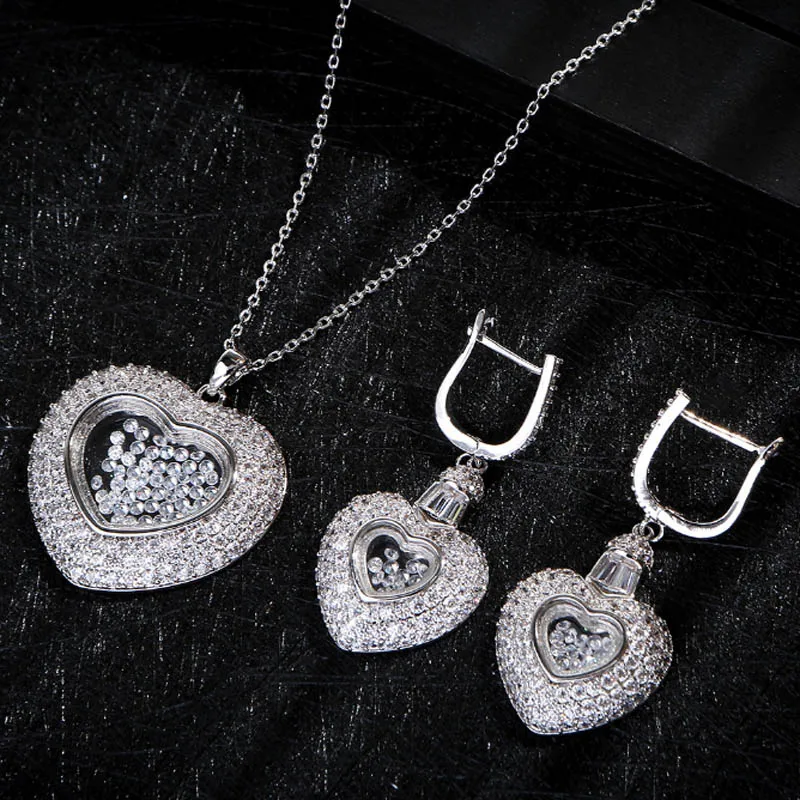 

Zlxgirl jewelry Classic Love heart wedding necklace with earring accessories ses metal copper mirco paved bridal jewelry sets