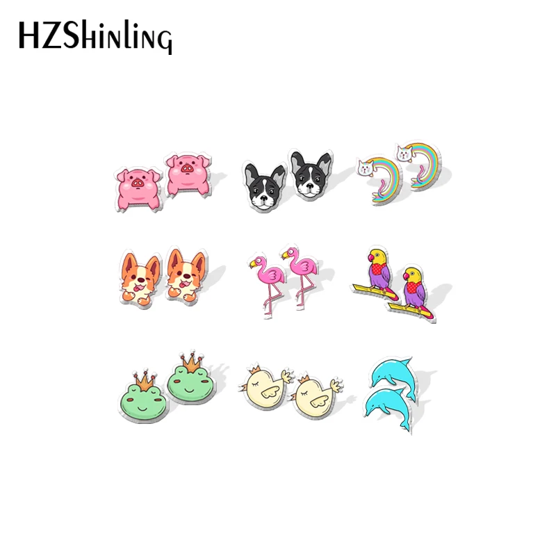 2021 New Color Animal Stud Earring Dog Pig Frog Dolphin Dinosaur Acrylic Resin Earrings Epoxy Handmade Jewelry Gifts Girl