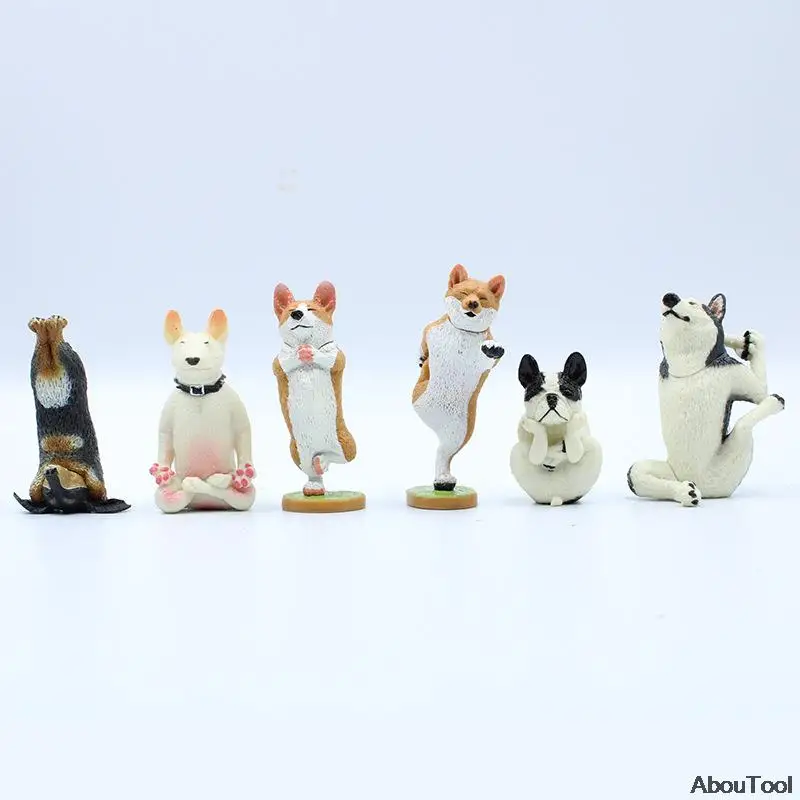 Dog Yoga Master Model Doll Cake Decoration Car Cute Pet PVC Toy 6PCS/Set Home Figurine Home Collection Decoration Toys Gifts