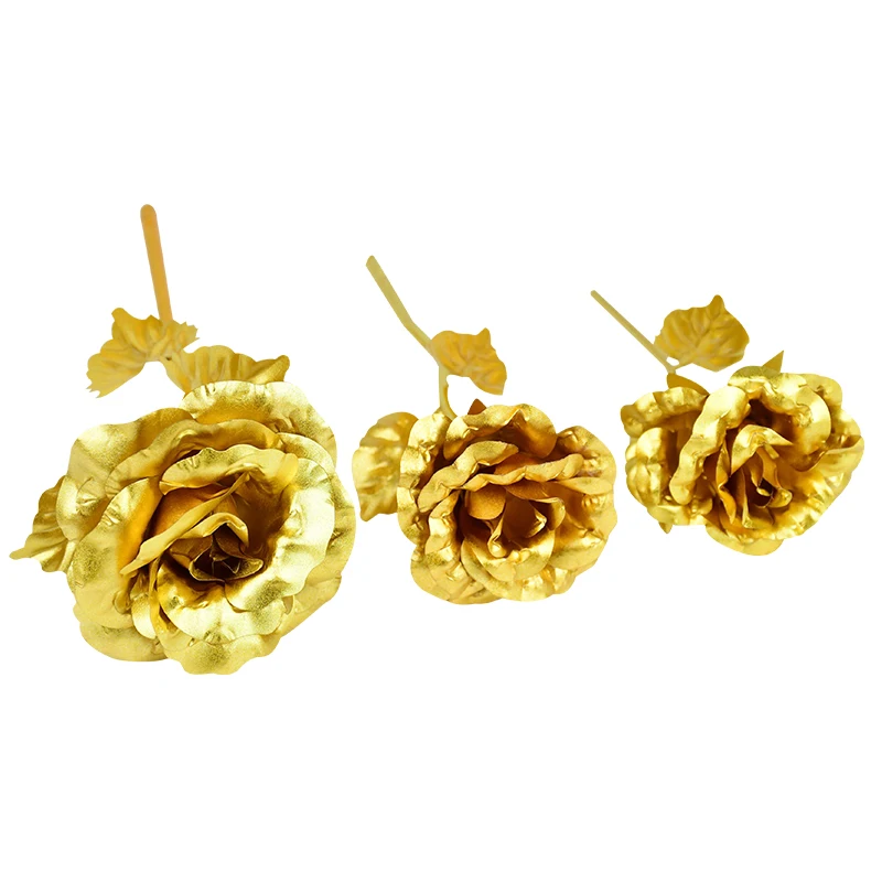 1 Stück Gold Rose Blume Folie Überzogene Kunststoff Künstliche Rosen Valentinstag Geschenk Schönheit Goldene Blumen für Zuhause Hochzeit Dekoration – Detail 2