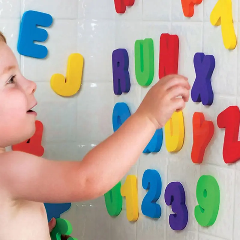 Juguetes flotantes de espuma para bebés y niños, juguete de baño de 36 piezas con letras y números