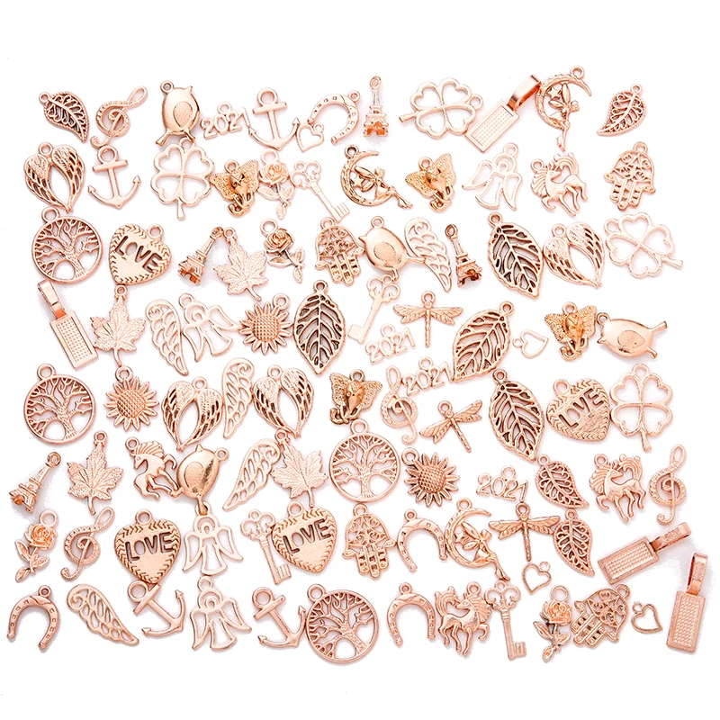 100pcs Mixed Styles Animal Heart Key Crown Charms