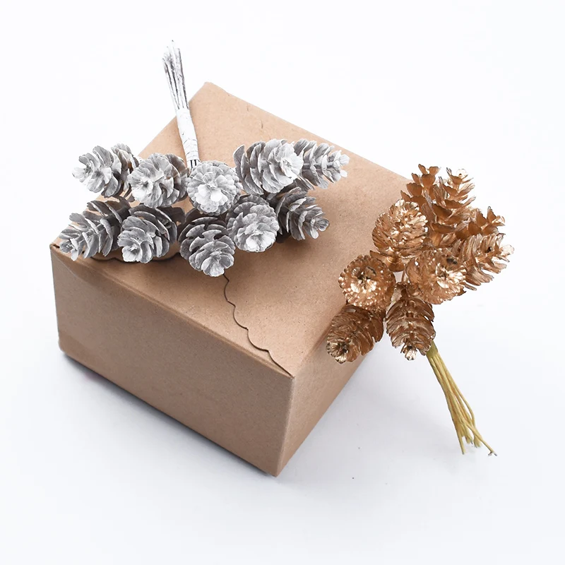 10 Pcs Golden Silver Pine Cone Christmas Decorations for Home Wedding Bridal Accessories Clearance Diy Gift Box Artificial Plant