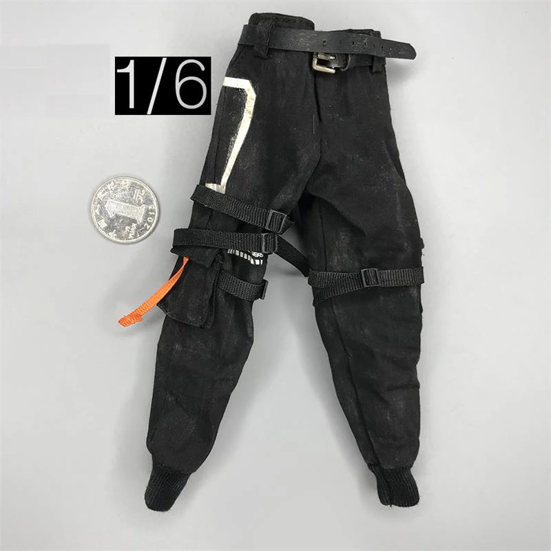 

1/6th Devil Toys Trendy Science Fiction Fashion Black Combat Pants With Belt For 12inch Doll Action Collectable