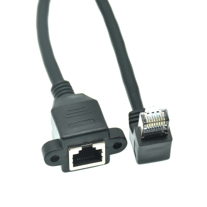 8Pin RJ45 Cable Male to Female Screw Panel Mount Ethernet LAN Network 8 Pin 90 Degree Right Angle Extension Cable 0.3m 0.6m