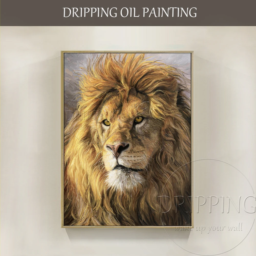 

Excellent Artist Pure Hand-painted Wild Animal Lion Oil Painting on Canvas Luxury Art The King of Wild Animal Lion Oil Painting