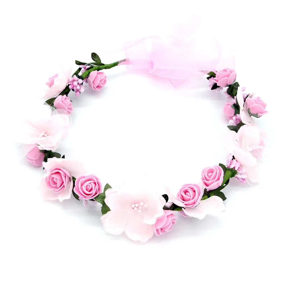 Mori Girl Simulation Flower Wreath Headwear Hair Accessories Tiara for Girls Head Flower Boho Wedding Bride Crown Festoon Head