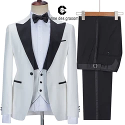 Cenne des Graoom Masculino Satin Peak Lapel Tailor-Made Smoking, Branco Casamento Groomsmen Costume Set, 3 pcs, Novo, 2022