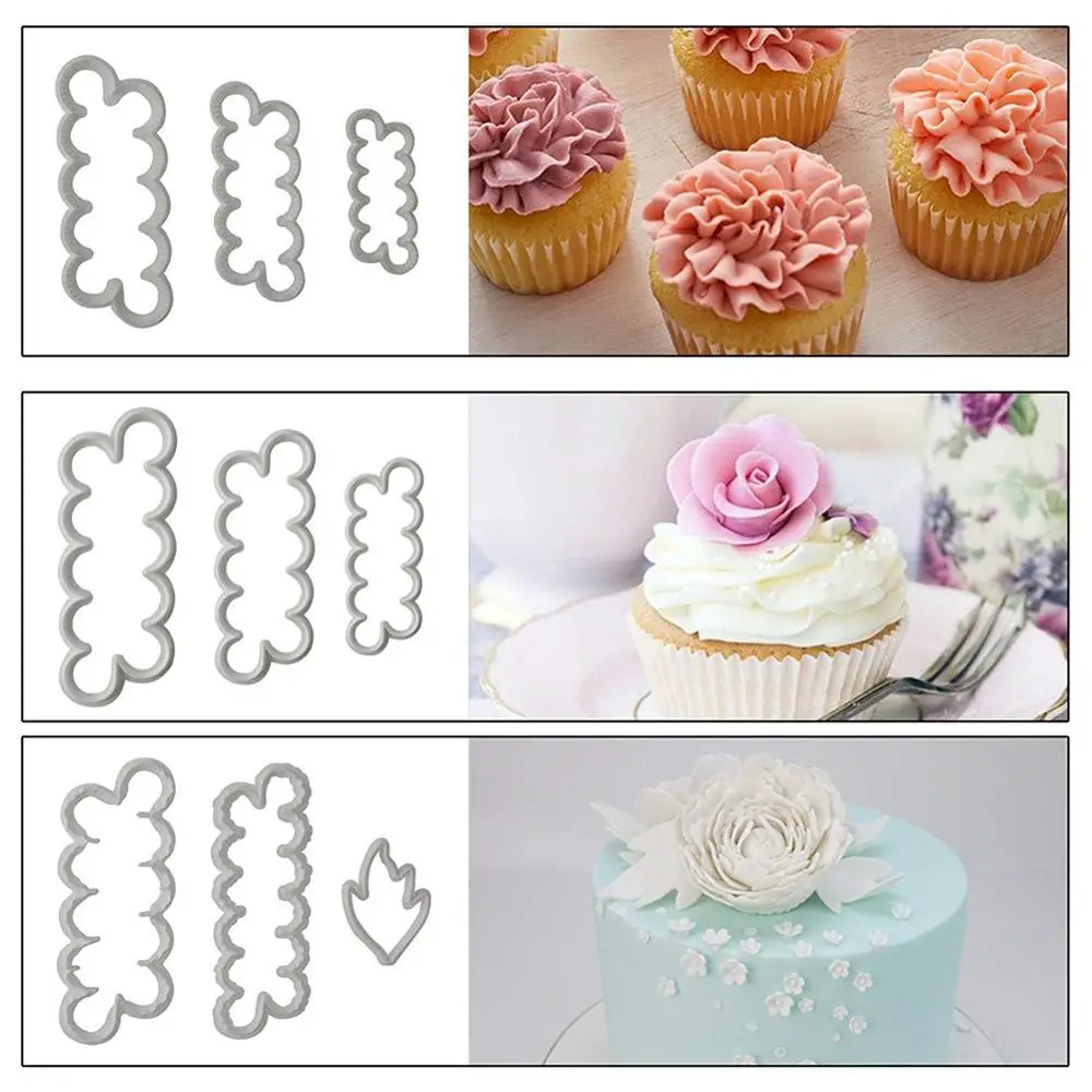 9pcs/pack 3D Petal Cake Cutter Flower Fondant Icing Tool Molding Roses Carnations Peony Shape Decorating Mould DIY Baking