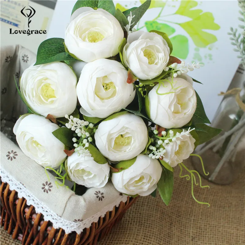 

White Roses Artificial Flowers Silk Bouquet 10 Heads Big Rose Flore for Wedding Decoration Fake Flowers Red for Home Table Decor