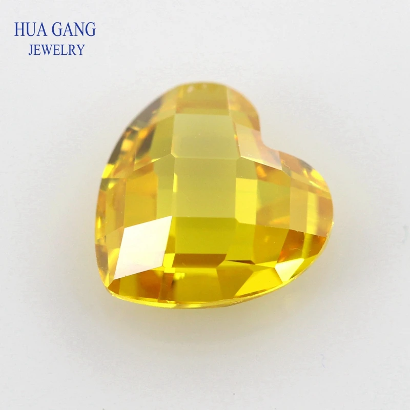 

Golden Heart Shape Cubic Zirconia Double Checkboard Loose CZ Stone Synthetic Gems Beads For Jewelry 3x3-12x12mm