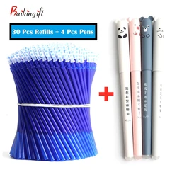 30 + 4 Pcs/Set Een Pen Kawaii Varken Beer Kat Muis Uitwisbare Gel Pen School Kantoorbenodigdheden Briefpapier gift 0.35Mm Blauw Zwart Rood Inkt