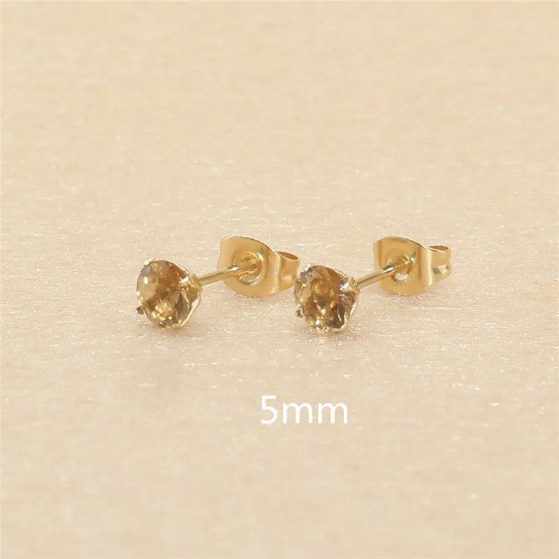 5mm Round Colorful Zircons Stud Earrings With Stianless Steel Needle Brief Jewelry 20 Colors For Choose No Allergy