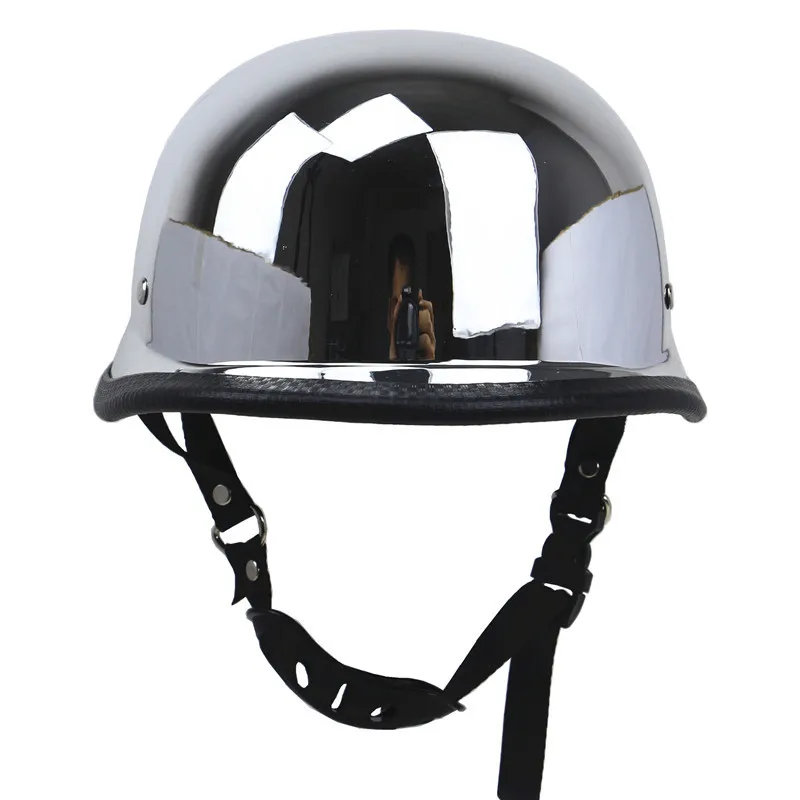 DOT Retro German Scooter Helmet Chrome Silver Color Motorcycle Helmet Half Face Vintage Head Safety Gear Motorbike Helmet