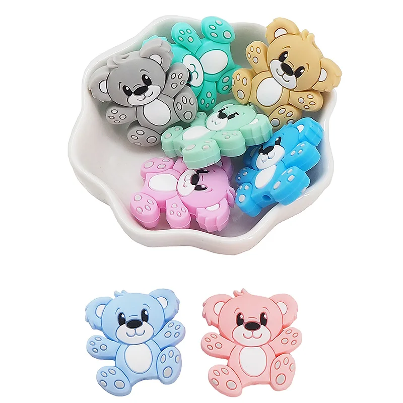 

Chenkai 10PCS Silicone Bear Beads Baby Shower Teething Infant Baby Round Beads DIY Infant Pacifier Chain Necklace Making