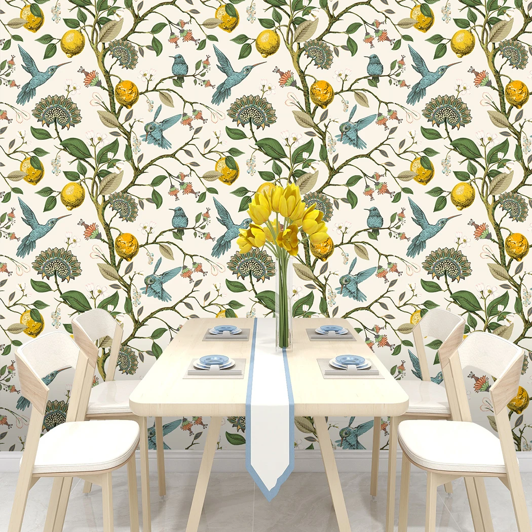 Blue Bird Self Adhesive Wallpaper Fresh Lemon Tree Peel and Stick Wallpaper Removable Waterproof Prepasted Wallpaper Wall Mural