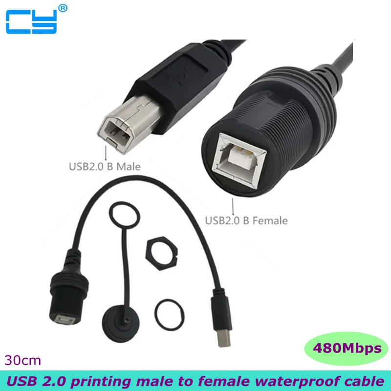 

480Mbps Usb2.0 B Printed Male To Female Embedded Mounting Panel Waterproof Cable For Dashboards Of Cars, Motorcycles, Ship