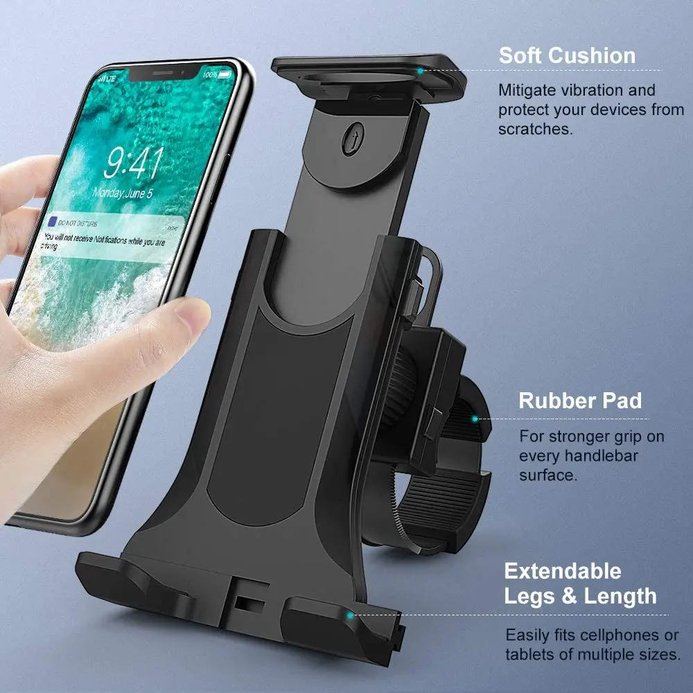 Universeller Fahrrad-Laufbandhalter, Ständer für iPad Air 4 Pro, Indoor-Fitnessstudio, Lenker, Tablet-Halterung für 10,2 bis 27,9 cm große Mobilgeräte – Detail 4